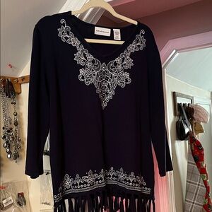 Alfred Dunner Navy Top with White Accents